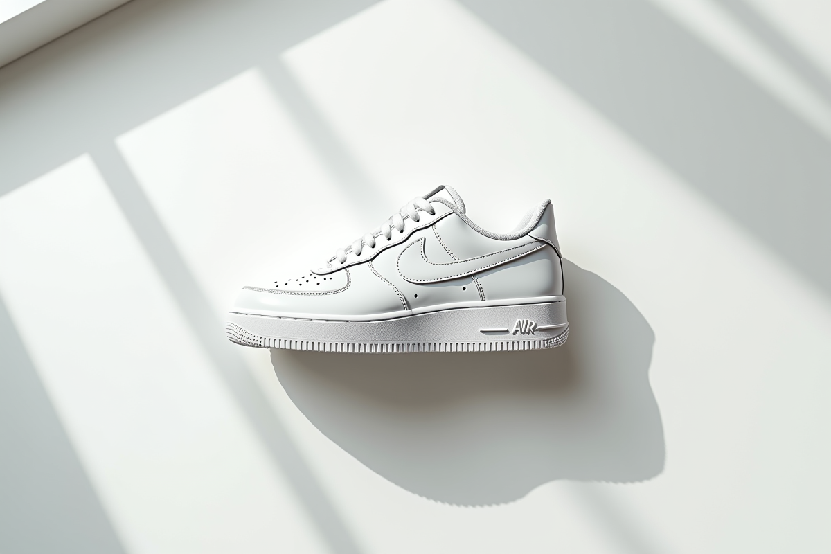 Sneaker Air Force One blanche sur surface blanche lumineuse