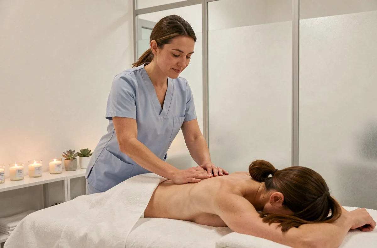 Esthéticienne réalisant un massage au Centre de Bien Être Emeline à Cholet