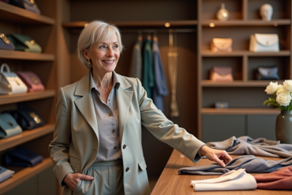 Femme élégante dans une boutique de mode sophistiquée