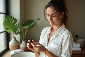 Femme appliquant huile essentielle de Bali sur le poignet