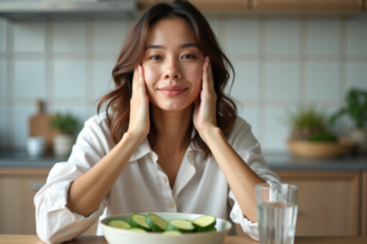 Femme en train de se masser le visage avec naturel