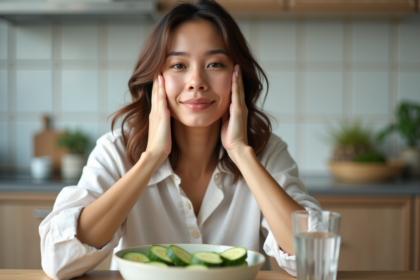 Femme en train de se masser le visage avec naturel