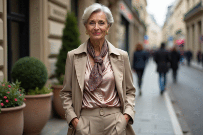 Femme élégante dans la rue parisienne en trench beige