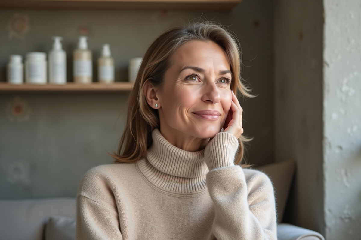 Femme d'une cinquantaine en soin visage naturel