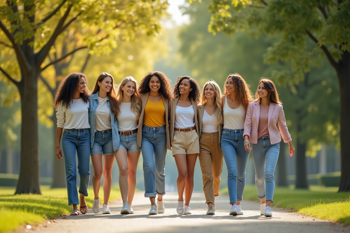 Groupe de femmes diverses dans un parc lumineux