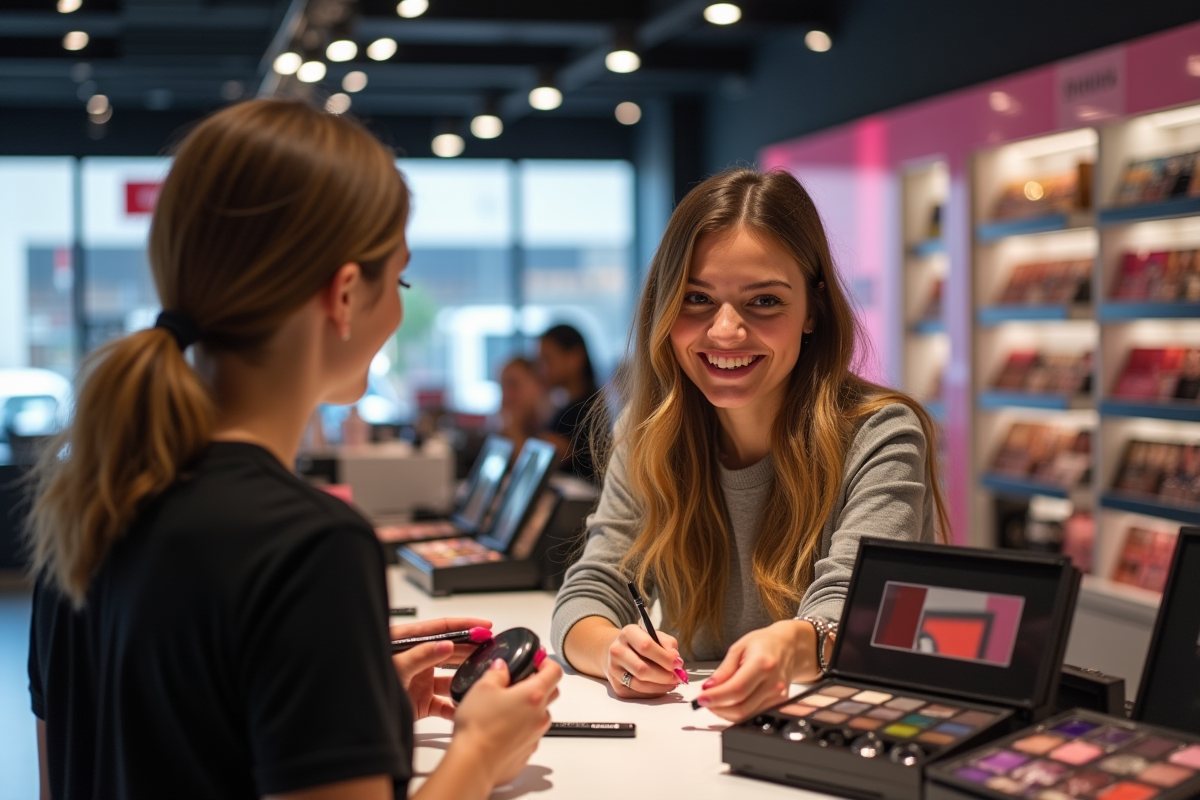 Jeune femme souriante recevant des échantillons gratuits chez Sephora