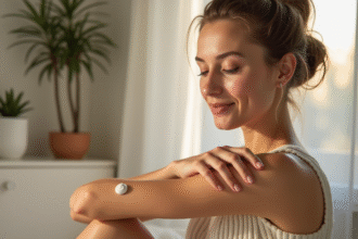 Jeune femme appliquant crème sur cicatrice visage